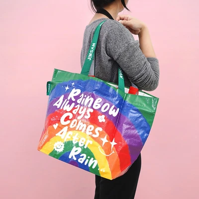 Gambar Ataru Tas Belanja Woven Rainbow Ukuran L - Mix