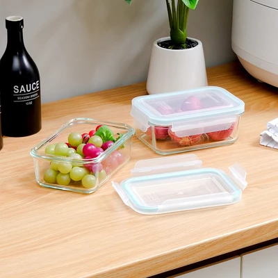 Gambar Glasslock Basic Wadah Makanan Kaca Rectangle 710 ml Set 2 pcs - Biru