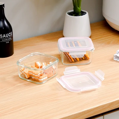 Gambar Glasslock Classic Wadah Makanan Square Kaca 490 ml Set 2 pcs - Pink