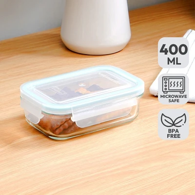 Gambar Glasslock Classic Wadah Makanan Rectangle Kaca 400 ml - Biru