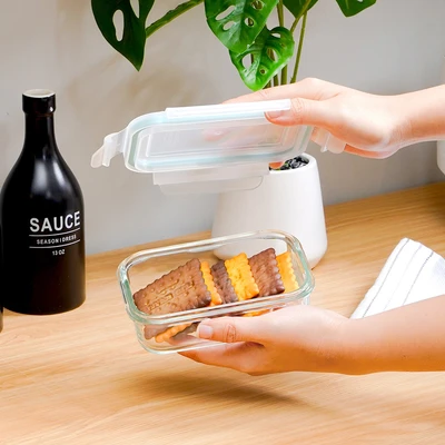 Gambar Glasslock Classic Wadah Makanan Rectangle Kaca 400 ml - Biru