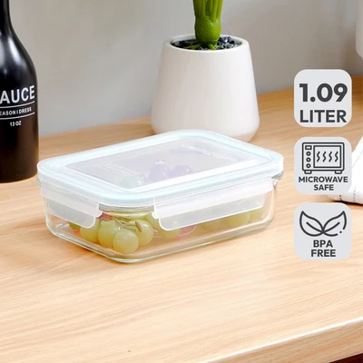 Gambar Glasslock Classic Wadah Makanan Rectangle Kaca 1 Liter - Biru