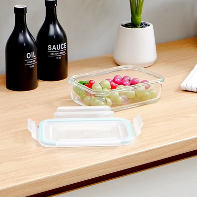 Gambar Glasslock Classic Wadah Makanan Rectangle Kaca 1 Liter - Biru