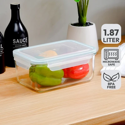 Gambar Glasslock Classic Wadah Makanan Rectangle 1.8 Liter - Biru