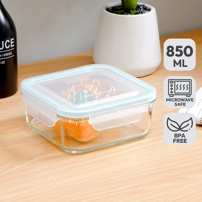 Gambar Glasslock Classic Wadah Makanan Square Kaca 850 ml - Biru