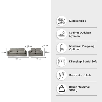 Gambar Ashley Refined Set Sofa Fabric 2 & 3 Seater - Abu-Abu