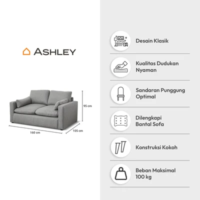 Gambar Ashley Refined Sofa Fabric 2 Seater - Abu-Abu