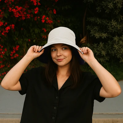Gambar Ataru Topi Bucket Reversible Wide - Biru Navy/Krem