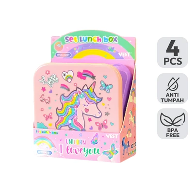 Gambar Kiddy Star Kotak Makanan Anak Plastik Unicorn Set 4 Pcs - Mix
