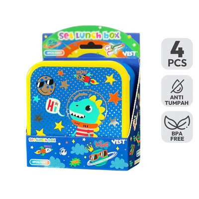 Gambar Kiddy Star Kotak Makanan Anak Plastik Astro Set 4 Pcs - Biru
