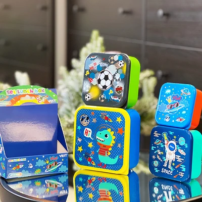 Gambar Kiddy Star Kotak Makanan Anak Plastik Astro Set 4 Pcs - Biru