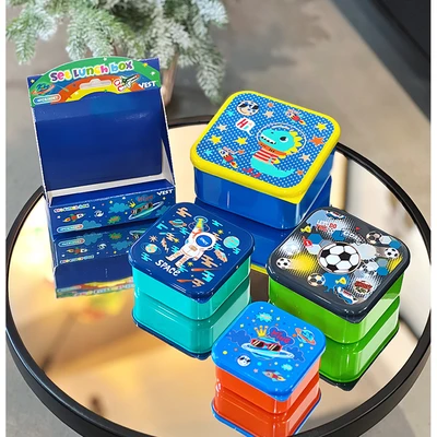 Gambar Kiddy Star Kotak Makanan Anak Plastik Astro Set 4 Pcs - Biru