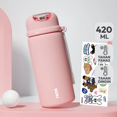 Gambar Ataru Botol Vacuum Flask Stainless Steel Dengan Sedotan Simple 420 ml - Pink