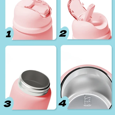 Gambar Ataru Botol Vacuum Flask Stainless Steel Dengan Sedotan Simple 420 ml - Pink