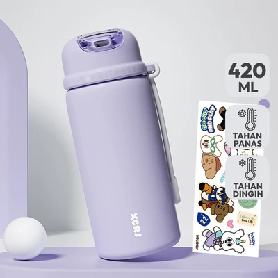 Gambar Ataru Botol Vacuum Flask Stainless Steel Dengan Sedotan Simple 420 ml - Ungu