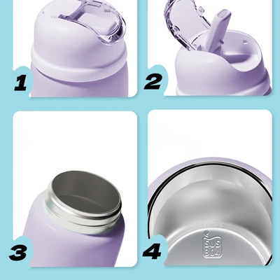 Gambar Ataru Botol Vacuum Flask Stainless Steel Dengan Sedotan Simple 420 ml - Ungu