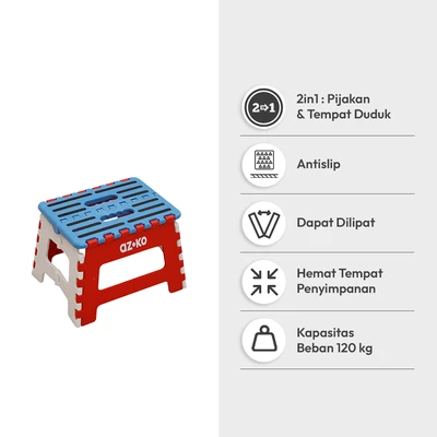 Gambar Bangku Pijak Lipat 22 cm - Biru/Merah