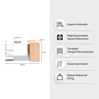 Gambar Informa Gamany Meja Komputer - Putih/Cokelat