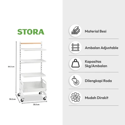 Gambar Stora Rak Troli 4 Tingkat Adjustable - Putih
