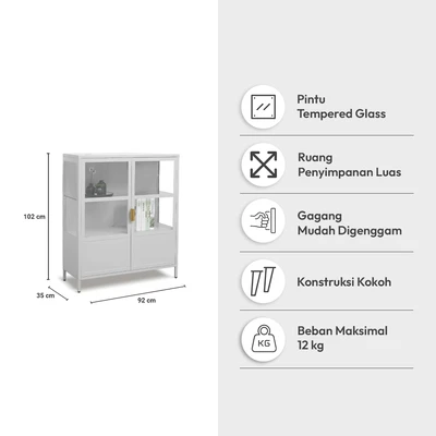Gambar Informa Penny Kabinet 2 Pintu Kaca Low - Abu-Abu Muda