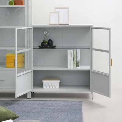 Gambar Informa Penny Kabinet 2 Pintu Kaca Low - Abu-Abu Muda
