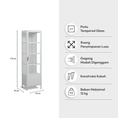 Gambar Informa Penny Kabinet 1 Pintu Kaca High - Abu-Abu Muda