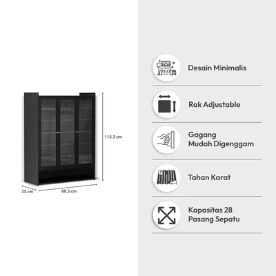 Gambar Informa August Kabinet Sepatu 3 Pintu - Hitam