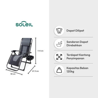 Gambar Soleil Kursi Recliner Lipat Zero Gravity Padded Oxford - Hitam