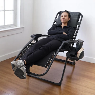 Gambar Soleil Kursi Recliner Lipat Zero Gravity Padded Oxford - Hitam