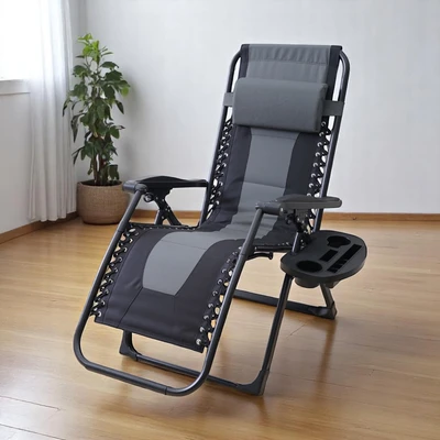 Gambar Soleil Kursi Recliner Lipat Zero Gravity Padded Oxford - Hitam