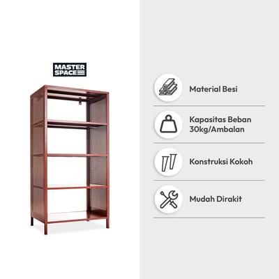 Gambar Masterspace Mira Rak Besi 5 Tingkat 100x40x145 cm - Merah Terracotta