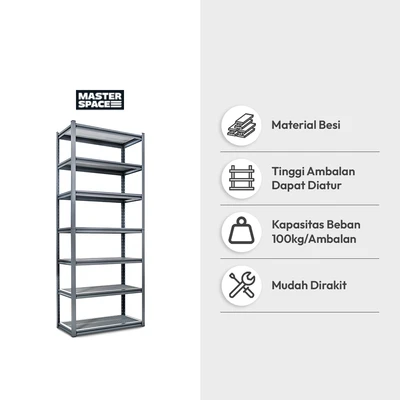 Gambar Masterspace Aero Rak Besi 7 Tingkat 90x45x183 cm - Abu-Abu