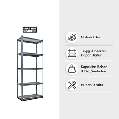 Gambar Masterspace Aero Rak Besi 5 Tingkat 90x45x183 cm - Abu-Abu