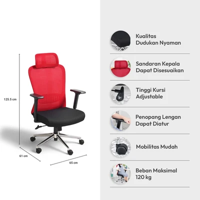 Gambar Informa G Santos Kursi Kantor Sandaran Tinggi - Merah/Hitam