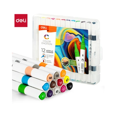 Gambar Deli Set 12 Pcs Spidol Acrylic Dengan Brush - Mix