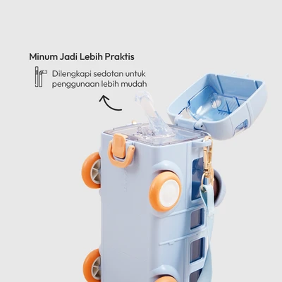 Gambar Picas Botol Minum Anak Plastik Dengan Sedotan & Strap Monk Bus 500 ml - Biru