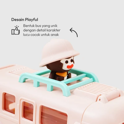 Gambar Picas Botol Minum Anak Plastik Dengan Sedotan & Strap Monk Bus 500 ml - Pink