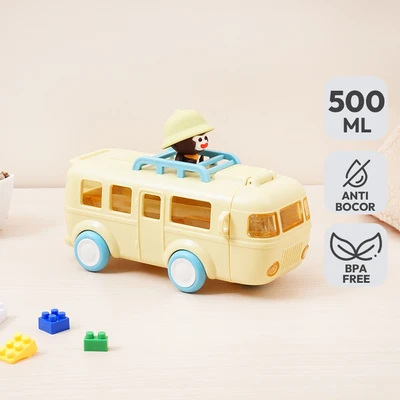 Gambar Picas Botol Minum Anak Plastik Dengan Sedotan & Strap Monk Bus 500 ml - Kuning