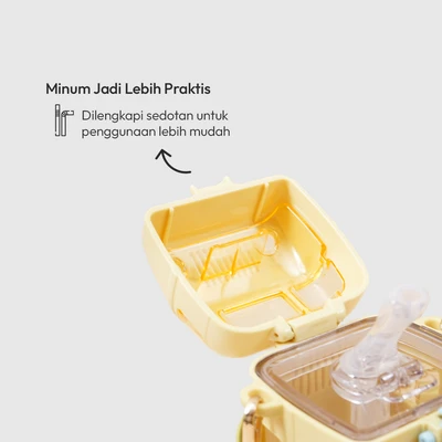 Gambar Picas Botol Minum Anak Plastik Dengan Sedotan & Strap Monk Bus 500 ml - Kuning