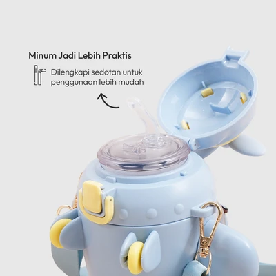 Gambar Picas Botol Minum Anak Plastik Dengan Sedotan & Strap Airplane 500 ml - Biru