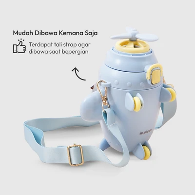 Gambar Picas Botol Minum Anak Plastik Dengan Sedotan & Strap Airplane 500 ml - Biru