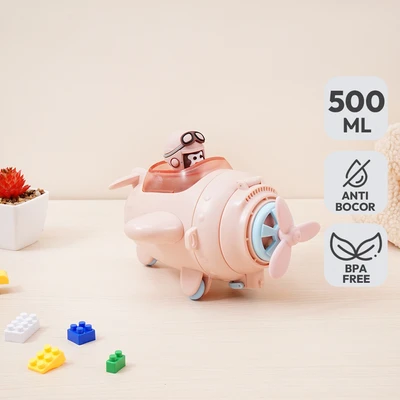 Gambar Picas Botol Minum Anak Plastik Dengan Sedotan & Strap Airplane 500 ml - Pink