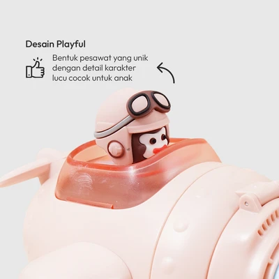 Gambar Picas Botol Minum Anak Plastik Dengan Sedotan & Strap Airplane 500 ml - Pink
