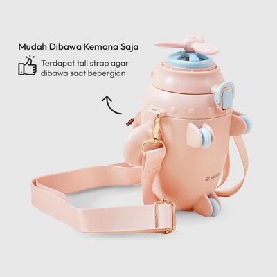 Gambar Picas Botol Minum Anak Plastik Dengan Sedotan & Strap Airplane 500 ml - Pink