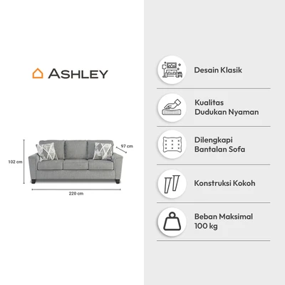 Gambar Ashley Leeshan Sofa Fabric 3 Seater - Abu-Abu