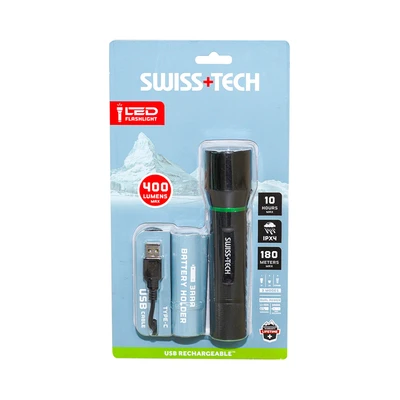 Gambar Swiss Tech Senter Rechargeable 400 Lumen ST031601 - Hitam/Hijau