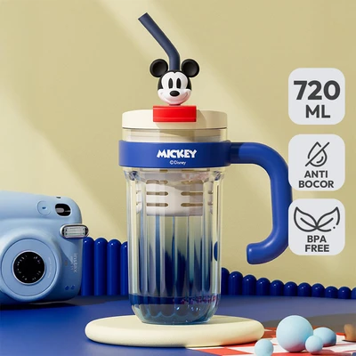 Gambar Ataru Gelas Tumbler Plastik Dengan Handle Mickey 720 ml - Biru/Putih