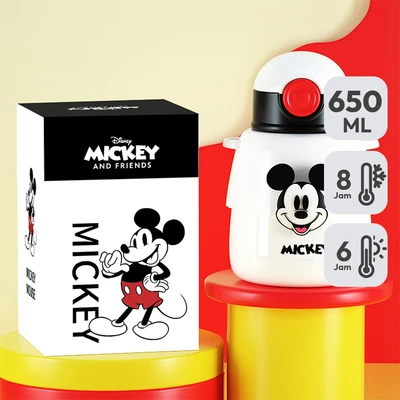 Gambar Ataru Botol Vacuum Flask Stainless Steel Dengan Sedotan Mickey 650 ml - Putih