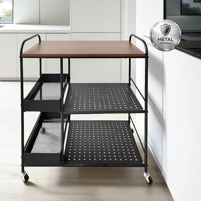 Gambar Selma Nilo Rak Troli Dapur 3 Tingkat - Hitam Walnut