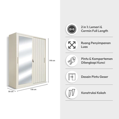 Gambar Informa Luca Lemari Pakaian Metal 2 Pintu Geser - Putih